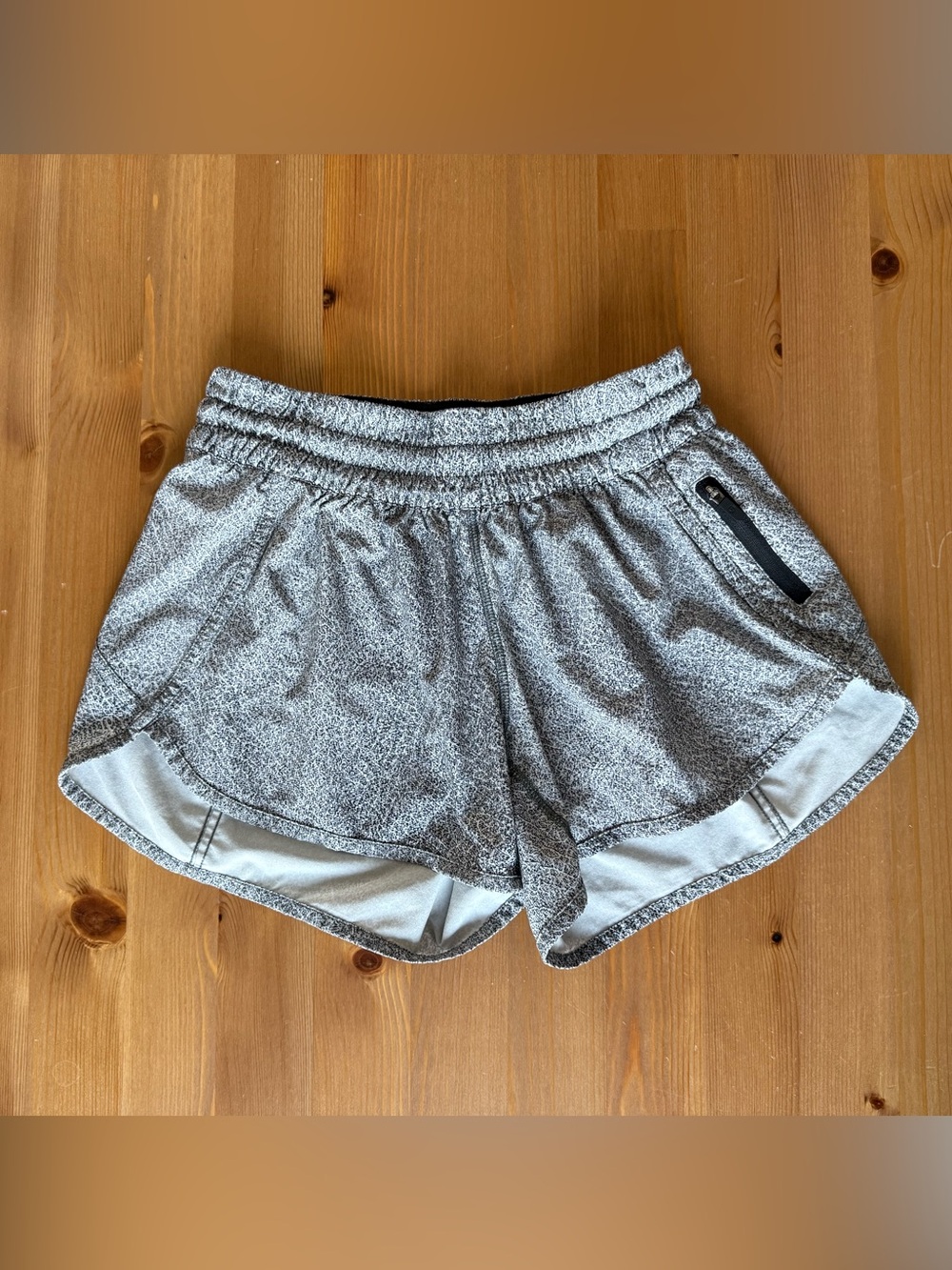 lululemon athletica Heathered Light Gray Athletic Shorts with Zip Pocket